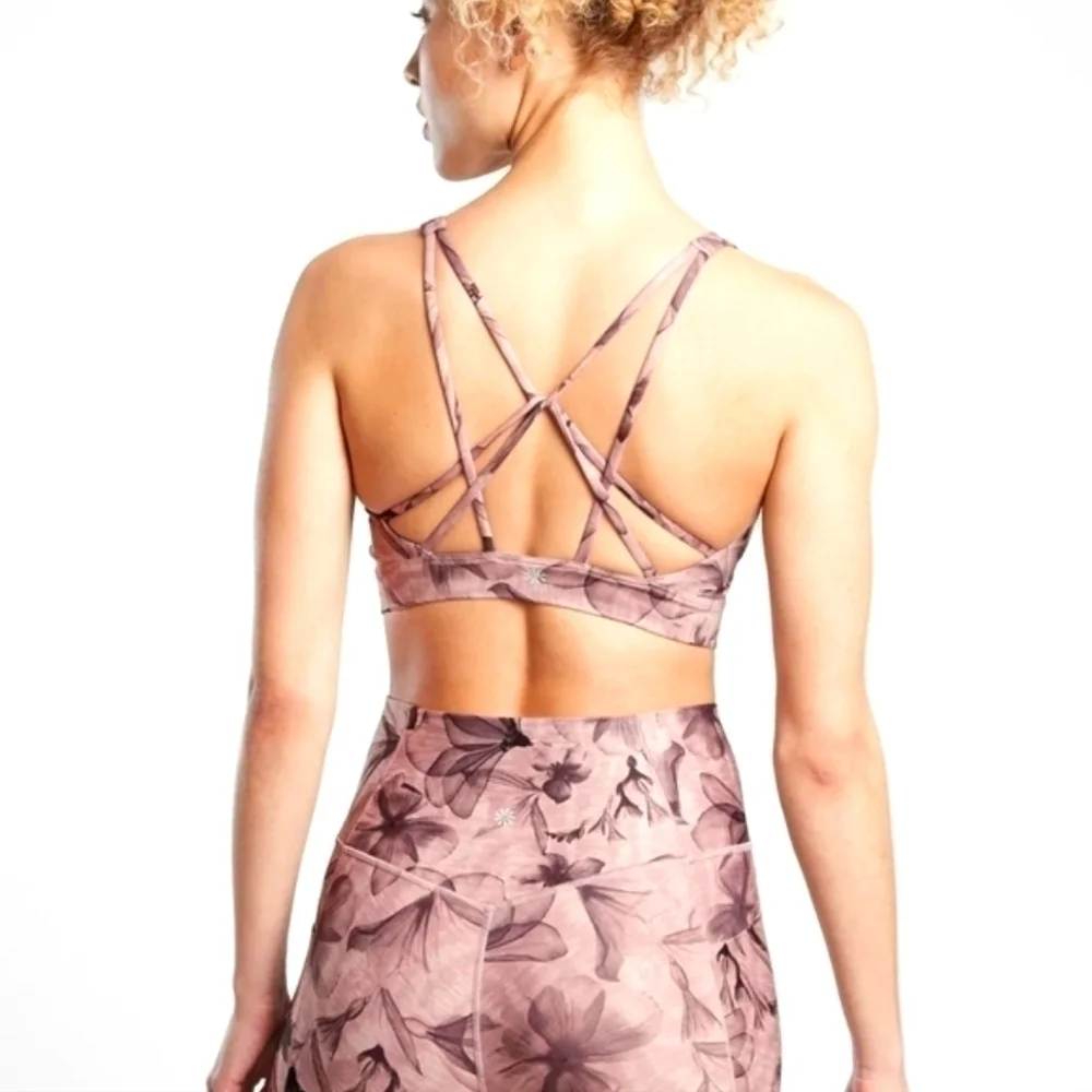 Athleta Floral Solace Printed Bra in Inner Beauty Earth Rose, sz SMALL